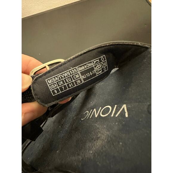 Vionic Misa Slide Sandal Women 9 Patent Leather Comfort Orthotic Silver Buckle - Picture 2 of 8